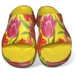 Authentic Balenciaga Floral Women's Crocs - Vibrant Yellow and Pink